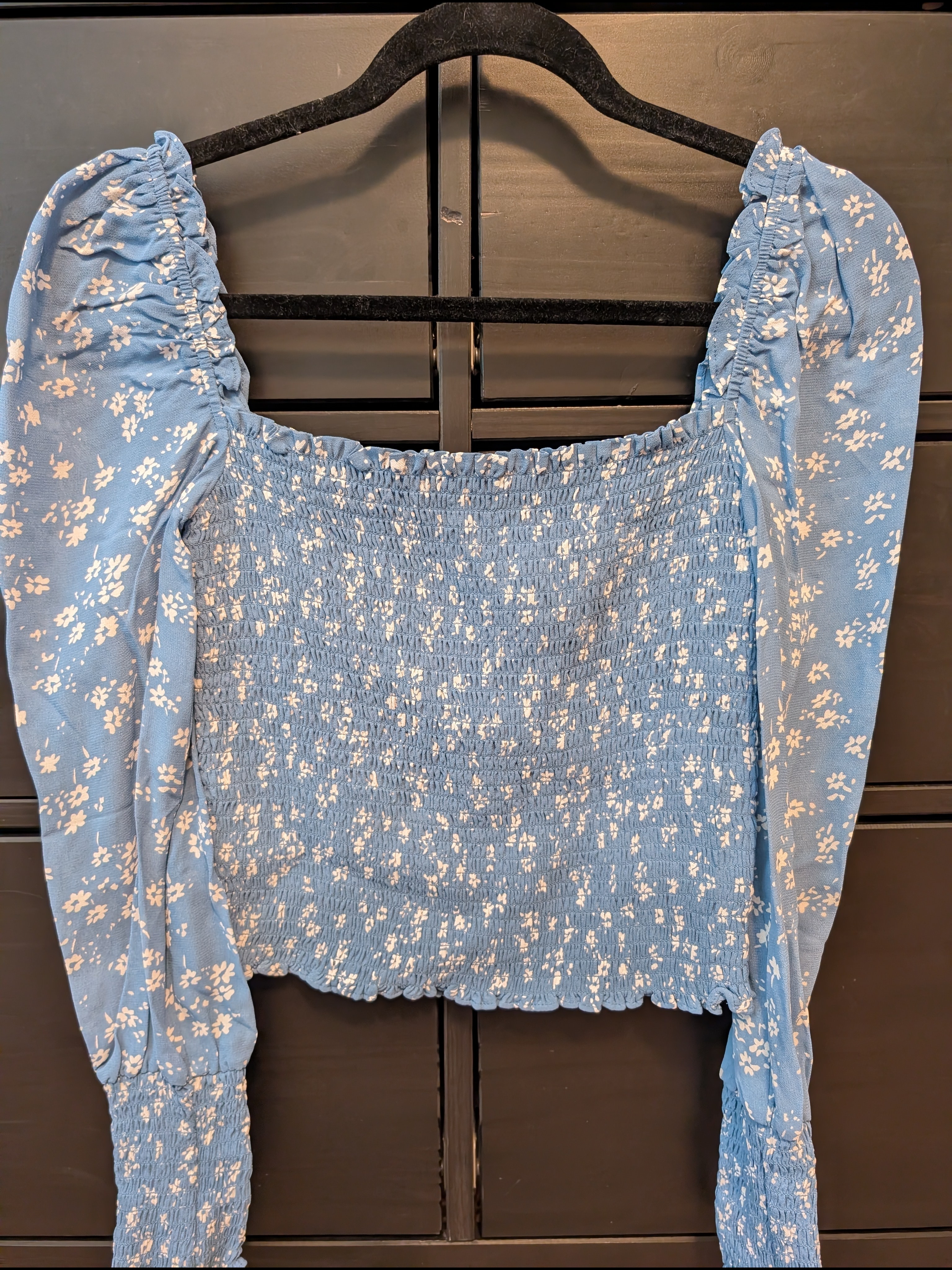 Reformation Pinto Floral Smocked Puff-Sleeve Crop Top